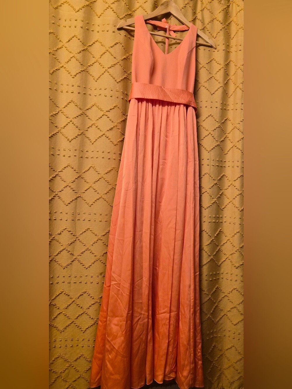 White by Vera Wang Coral-Pink V-Neck Maxi Dress - Prom - Wedding With Bows